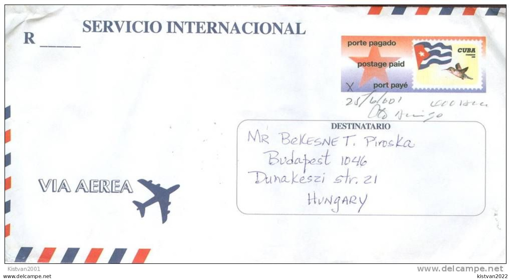 Postal History: Cuba Postal Stationery Cover - Colibrì