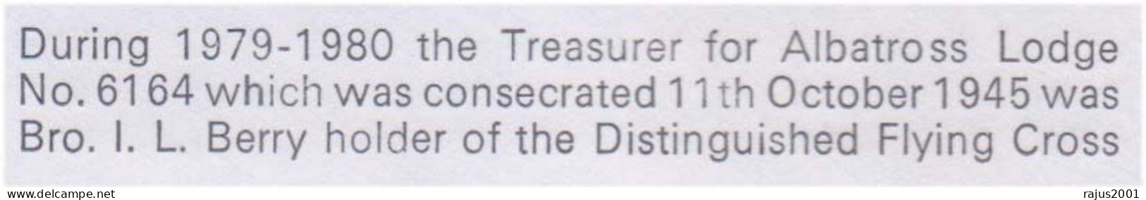 Bro. Henry Roy Wilson Treasurer For Albatross Lodge No 6164, Flying Cross, Battle Of Britain, Freemasonry Masonic Cover - Freemasonry
