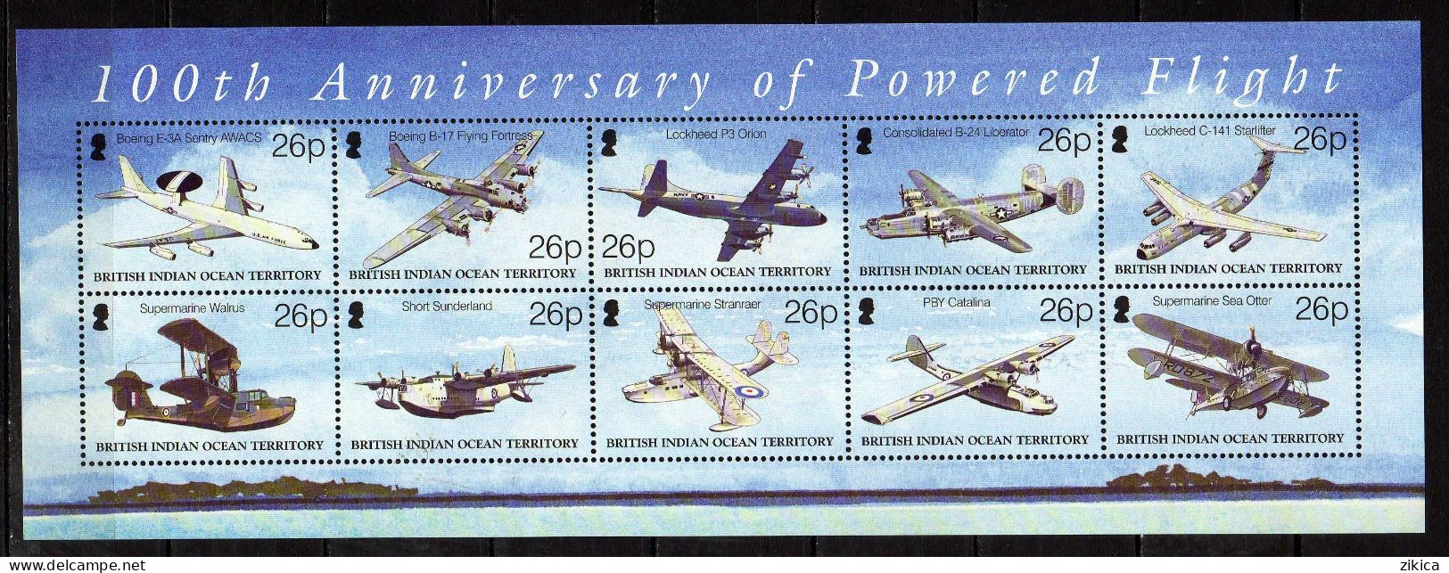 British Indian Ocean Territory (BIOT) - 2003 Airplanes - The 100th Ann. Of Powered Flight. M/S MNH** - Britisches Territorium Im Indischen Ozean