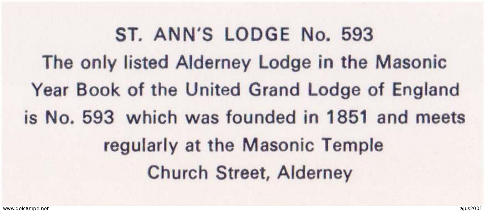 St. Ann's Grand Of England Lodge No. 593, Freemasonry Masonic Temple, Alderney Masonic FDC - Freemasonry