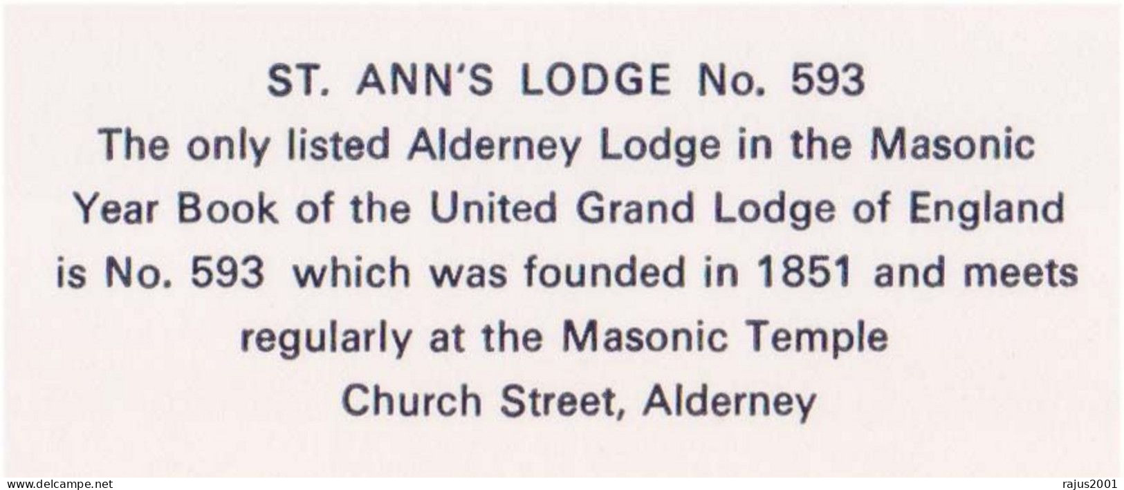 St. Ann's Grand Of England Lodge No. 593, Freemasonry Masonic Temple, Alderney Masonic FDC - Vrijmetselarij
