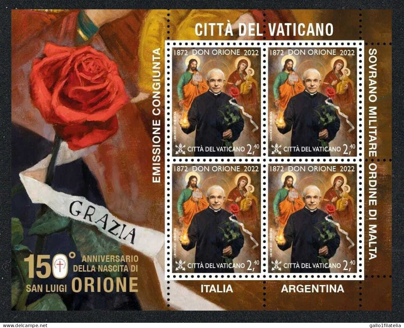 2022 - VATICANO - 150° DELLA NASCITA DI DON ORIONE - EMISSIONE CONGIUNTA CON S.M.O.M - ITALIA -ARGENTINA. MNH - Emissions Communes