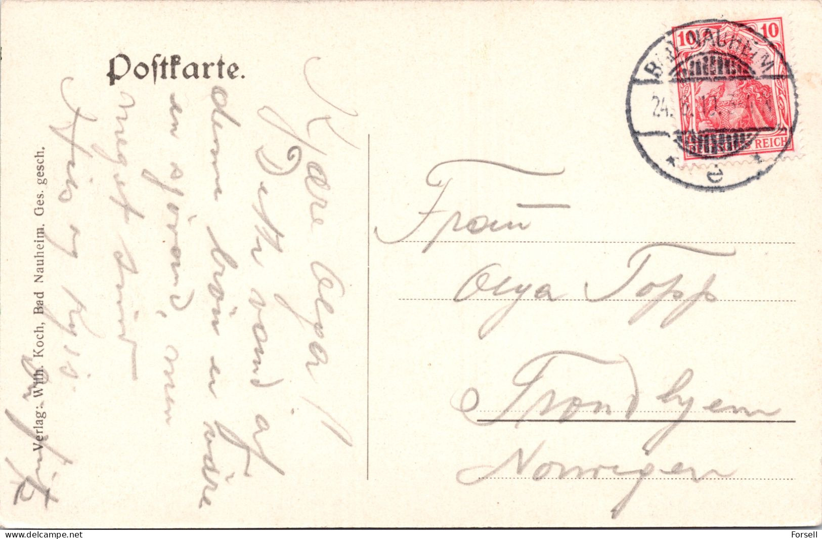 Gruss Aus Bad Nauheim  (Stempel: Bad Nauheim 1910, Nach Norwegen) - Bad Nauheim