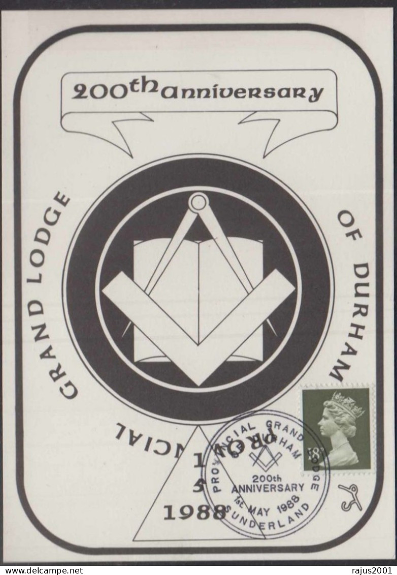 200th Anniversary Of Provincial Grand Lodge Of Durham Freemasonry, True Masonic Post Card 1988 Great Britain - Francmasonería