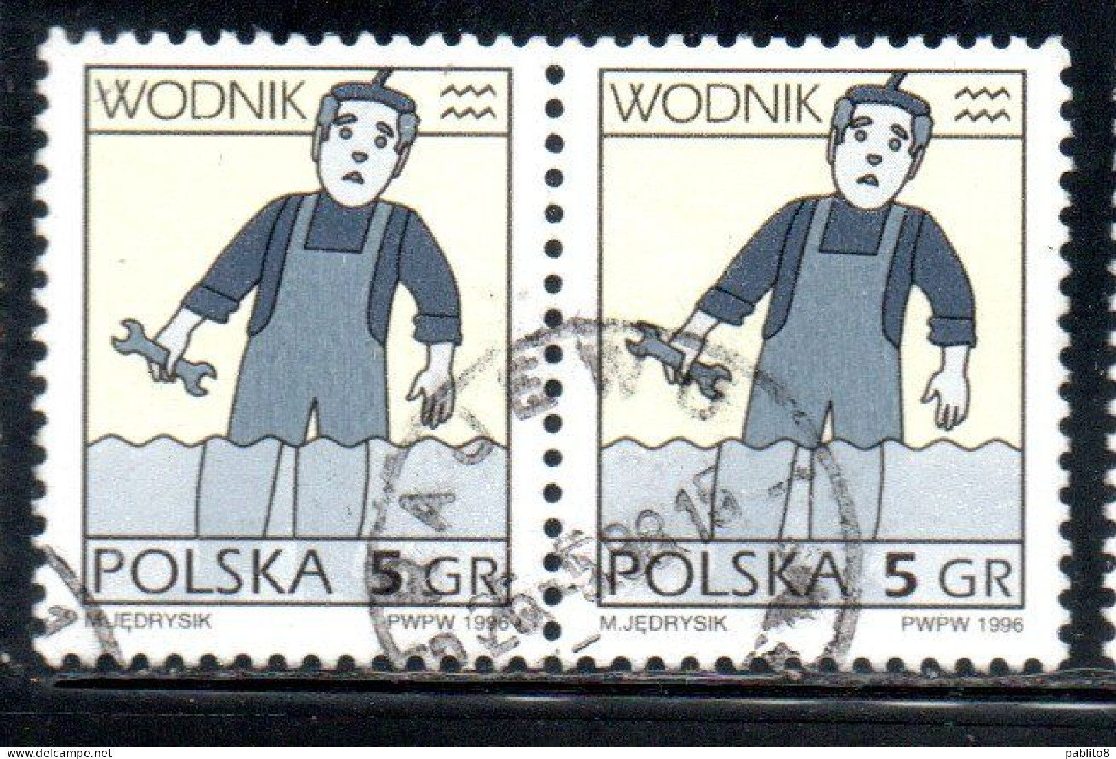 POLONIA POLAND POLSKA 1996 SIGNS OF THE ZODIAC AQUARIUS  5g USED USATO OBLITERE' - Gebraucht