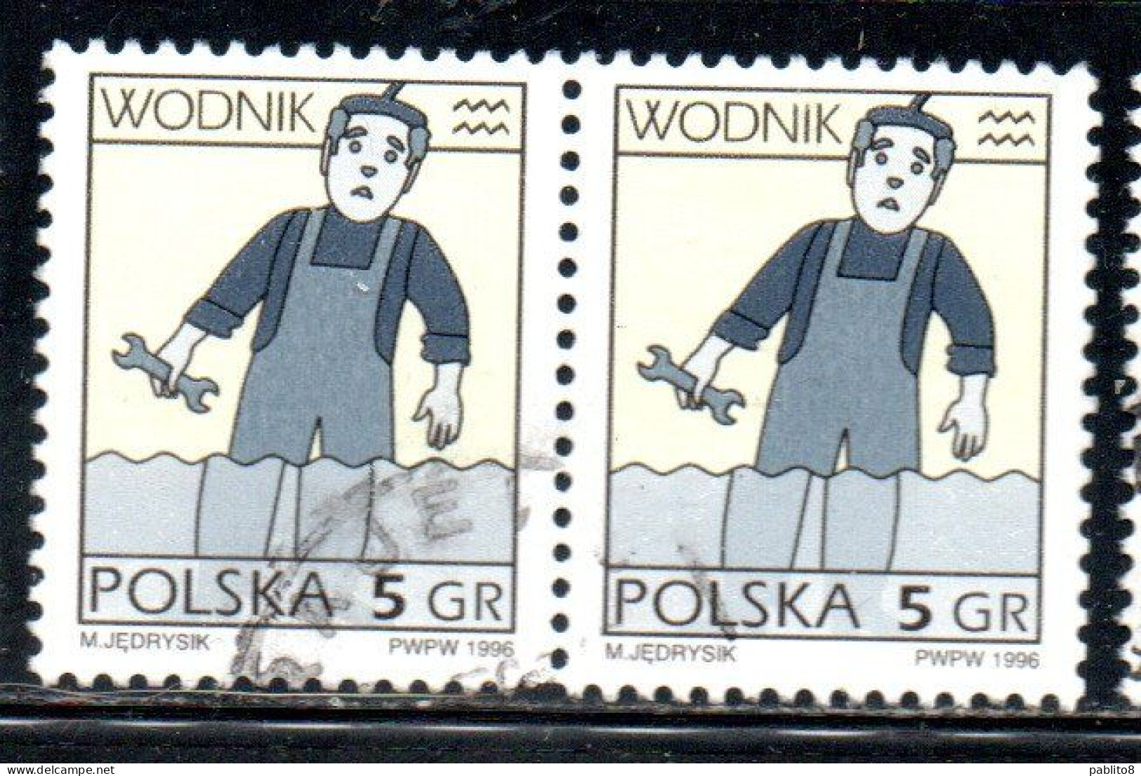 POLONIA POLAND POLSKA 1996 SIGNS OF THE ZODIAC AQUARIUS  5g USED USATO OBLITERE' - Oblitérés