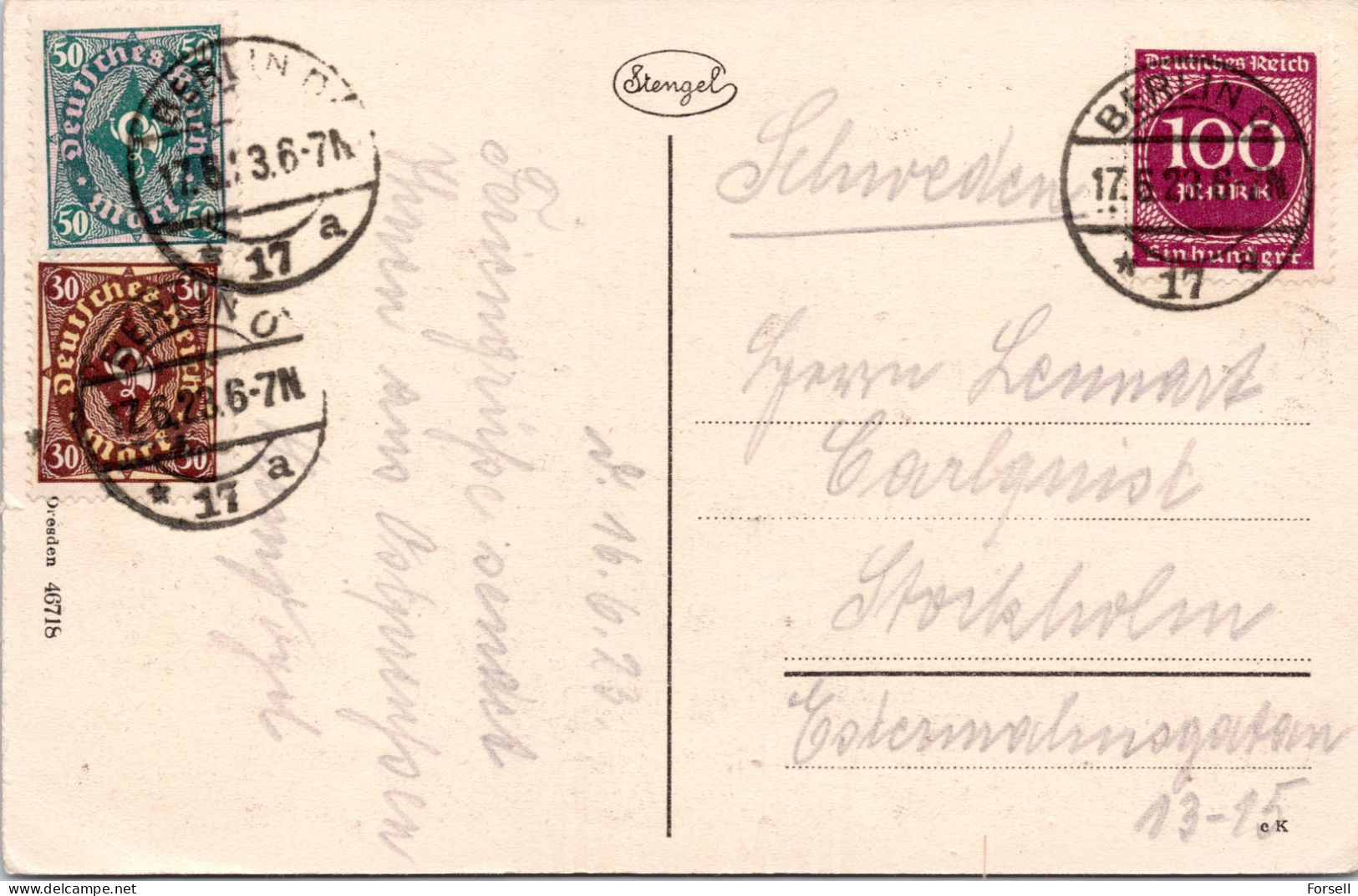 Lötzen , Stadtwald  (Stempel: Berlin 1923 (INFLA-Frankatur), Nach Schweden) - Ostpreussen