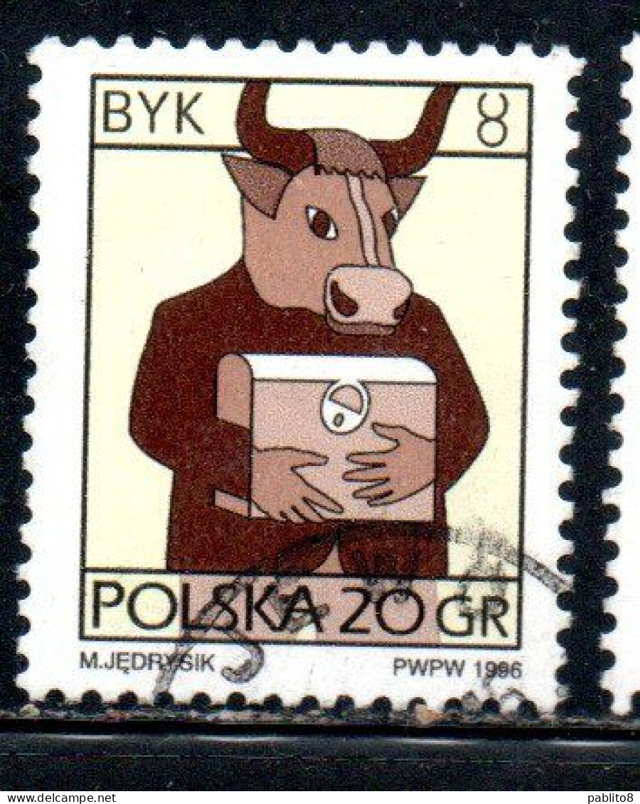 POLONIA POLAND POLSKA 1996 SIGNS OF THE ZODIAC TAURUS 20g USED USATO OBLITERE' - Used Stamps