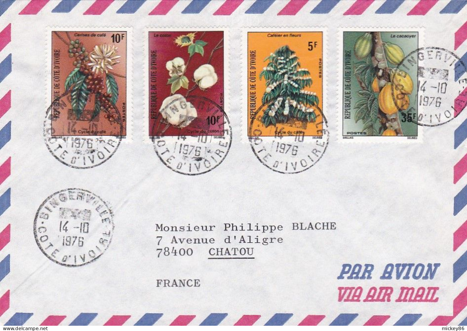 Côte D'Ivoire -1976--Lettre De BINGERVILLE Pour CHATOU-78 (France) Timbres  Plantes ( 4 Valeurs)  Sur Lettre - Costa De Marfil (1960-...)