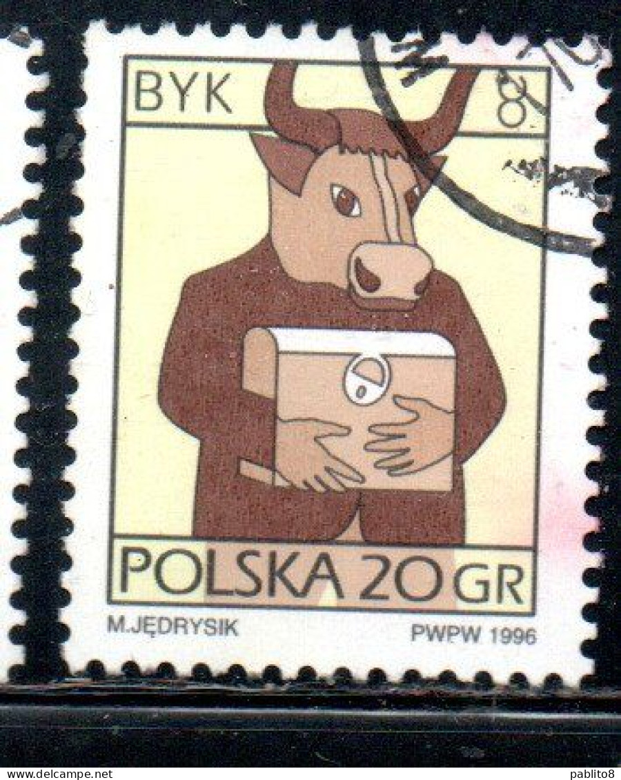 POLONIA POLAND POLSKA 1996 SIGNS OF THE ZODIAC TAURUS 20g USED USATO OBLITERE' - Used Stamps