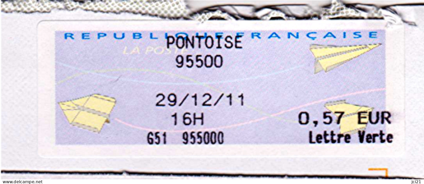 Vignette, Étiquette De Guichet " 95 PONTOISE "  Sur Enveloppe Entière _E430 - 2000 Type « Avions En Papier »