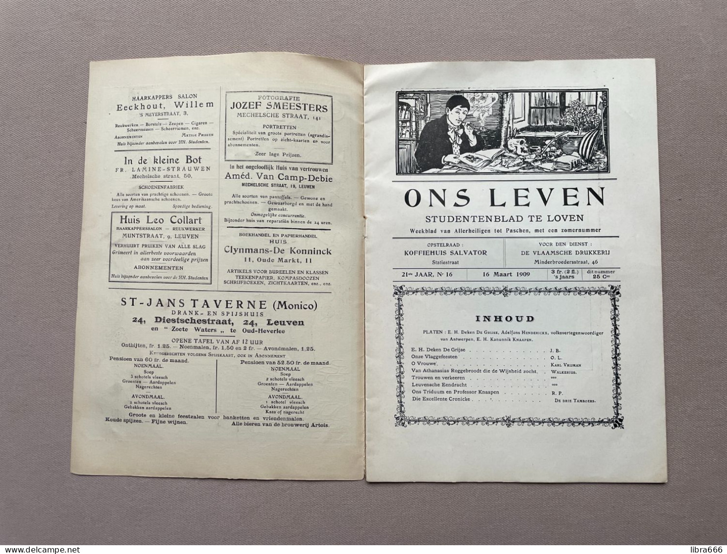 1909 - Studentenblad - ONS LEVEN LOVEN - EH Deken De Grijse, Adelfons Henderickx, E.H. Kanunnik Knaapen - Leuven - Schulbücher