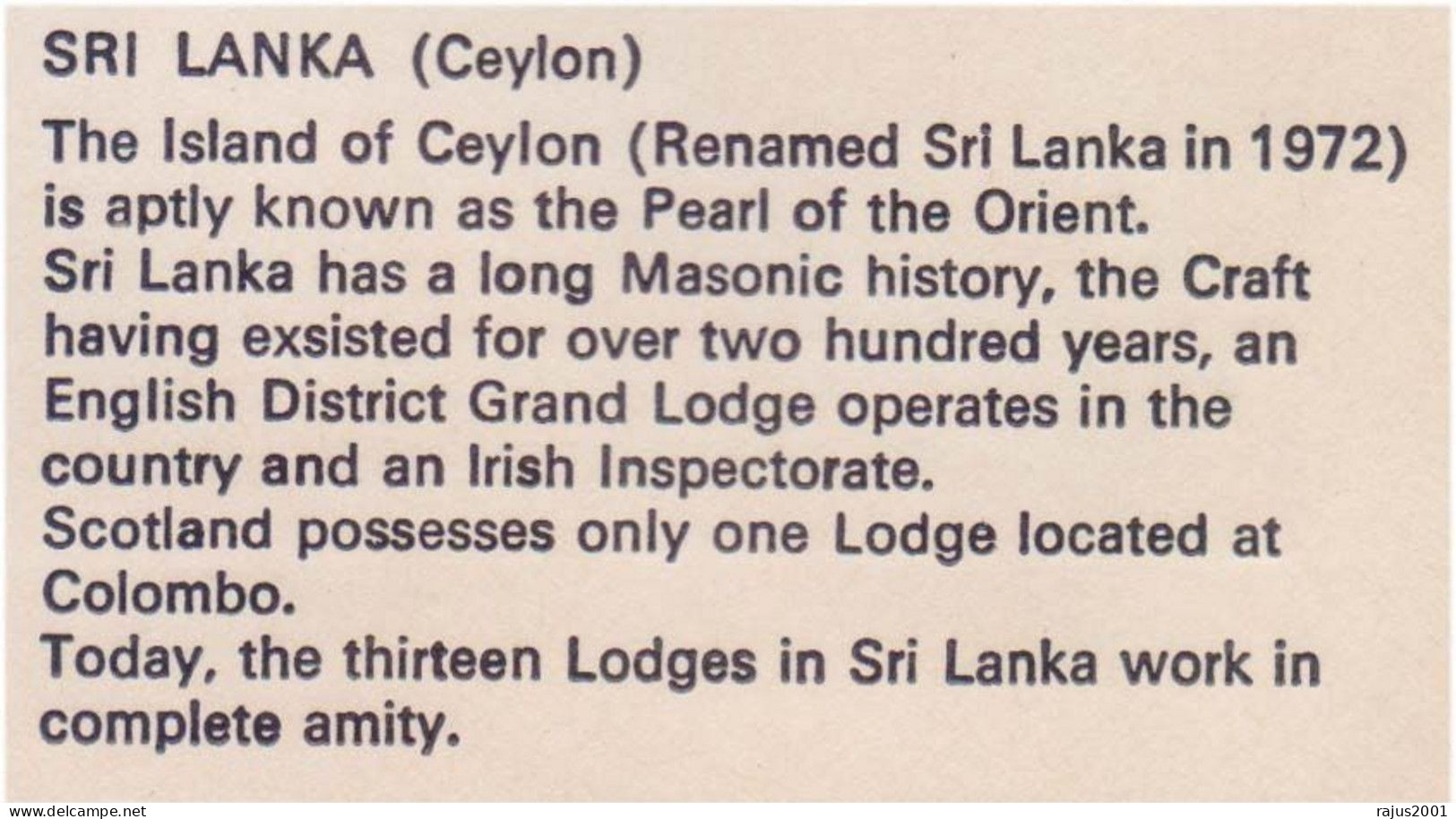 Sri Lanka Masonic History, English Grand Lodge, Freemasonry Masonic, Lion With Sword, Sri Lanka Cover - Vrijmetselarij
