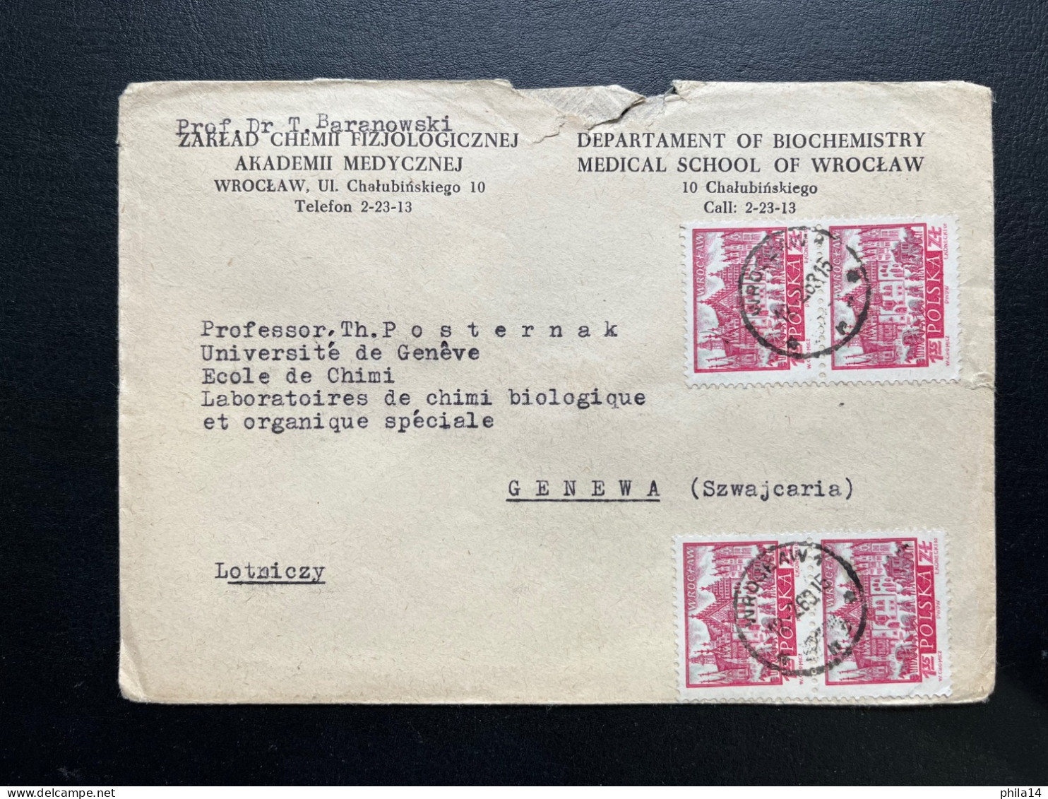 ENVELOPPE POLOGNE POLSKA / WROCLAW POUR GENEVE SUISSE 1960 - Covers & Documents