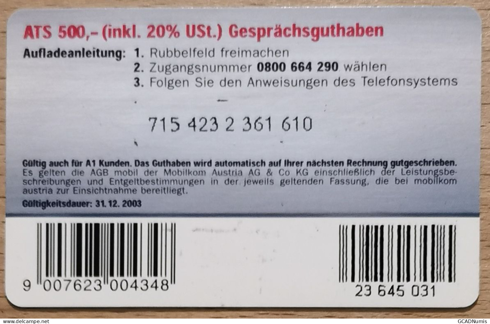 Carte De Recharge - B-Free ATS 500 - Autriche - Télécarte ~1 - Autriche