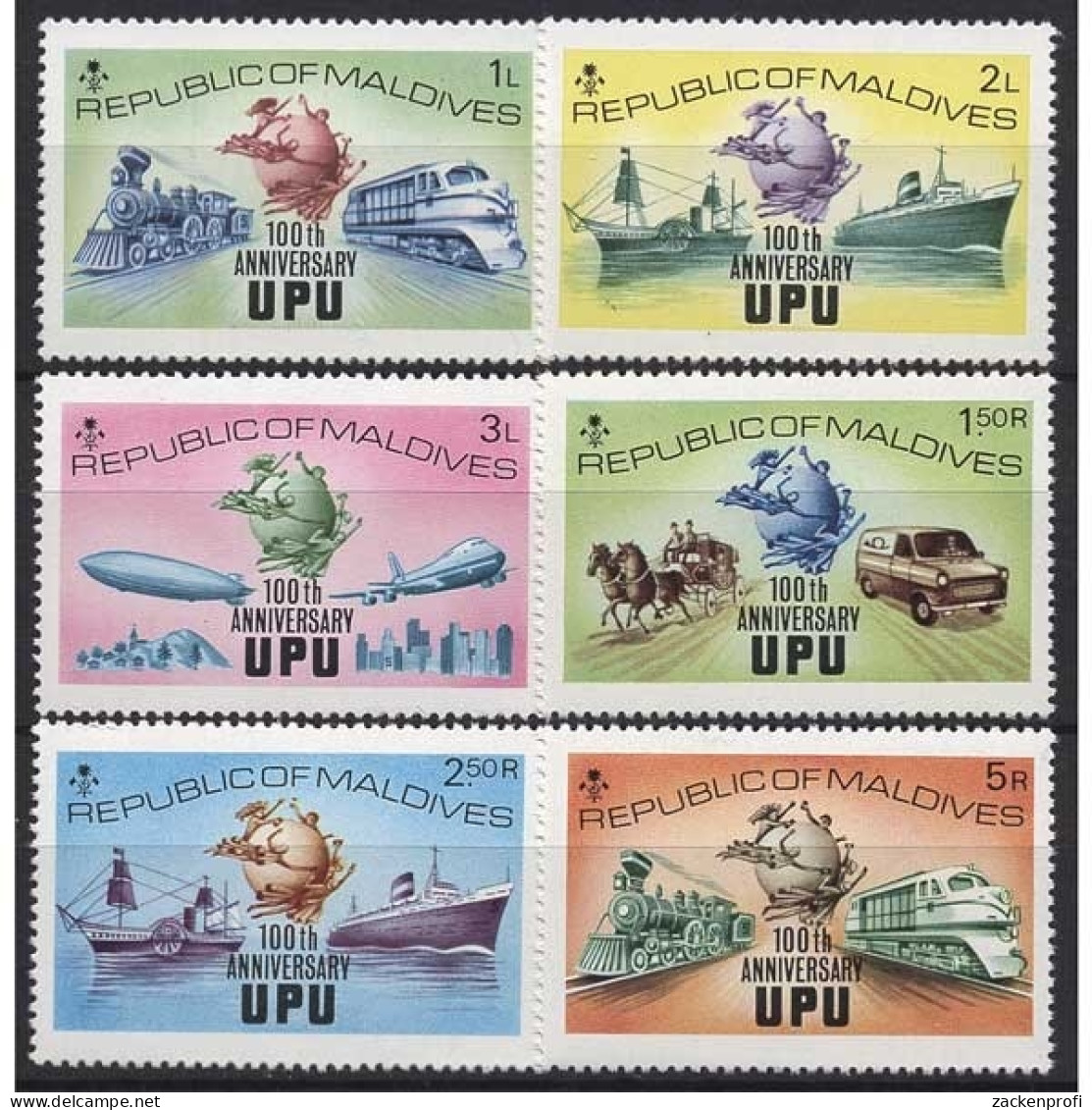 Malediven 1974 100 Jahre Weltpostverein (UPU) 514/19 Postfrisch - Maldivas (1965-...)