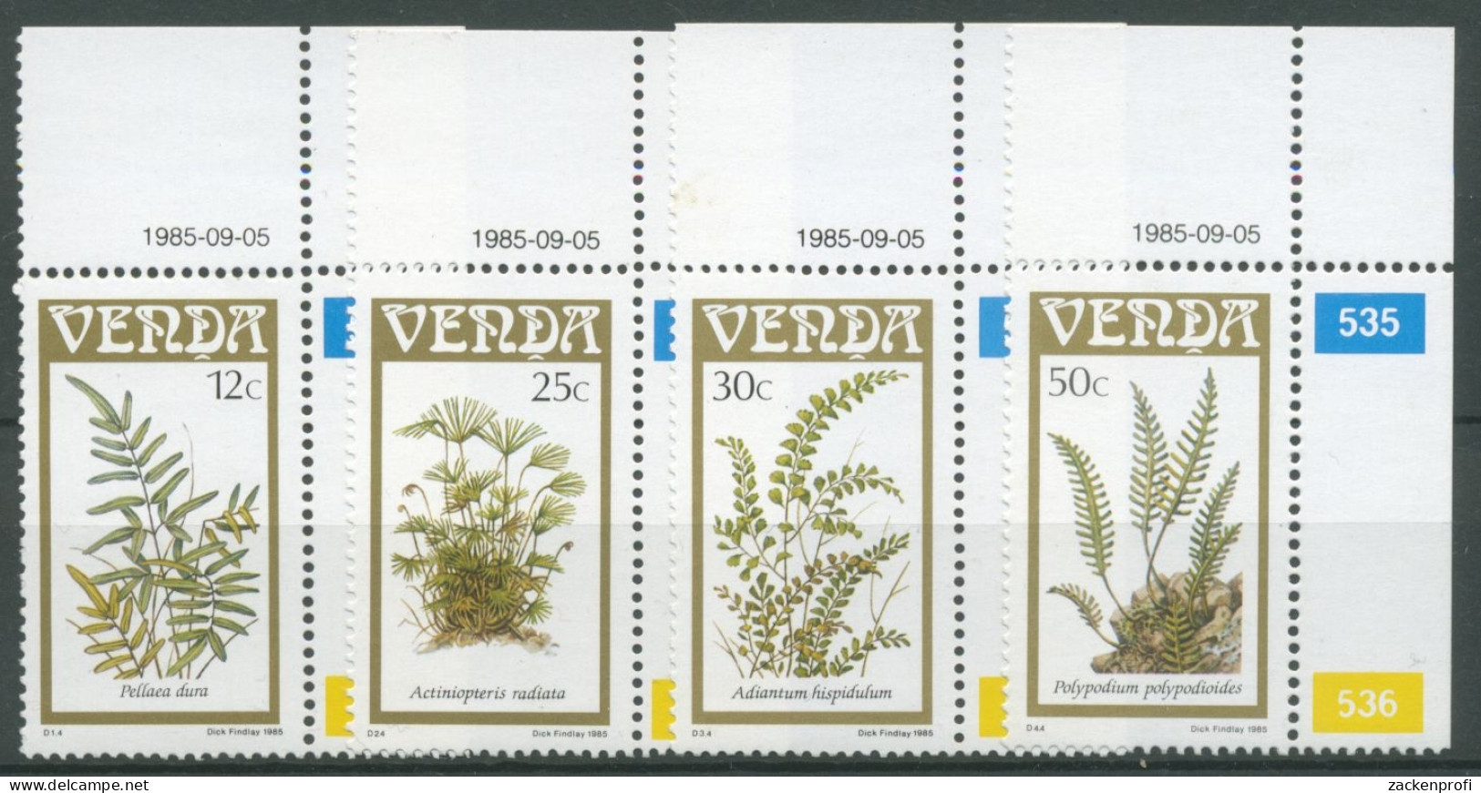 Venda 1985 Pflanzen Farngewächse Ecken Mit Druckdatum 116/19 Postfrisch - Venda