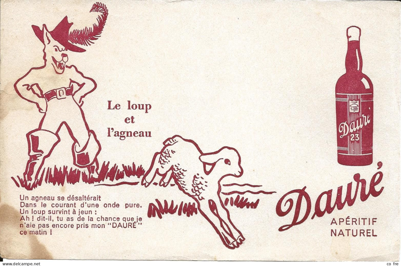 Buvard "apéritif Dauré" "le Loup Et L'agneau" Voir Les Scans - Lebensmittel