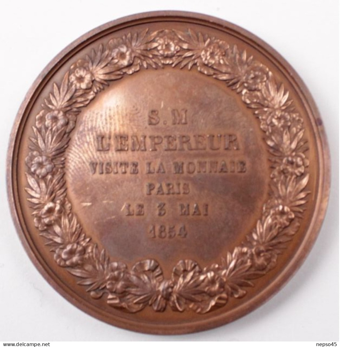 Médaille De Table Commémorative.Bronze.Empereur Napoléon III Visite La Monnaie.Paris 3 Mai 1854. - Monarquía / Nobleza