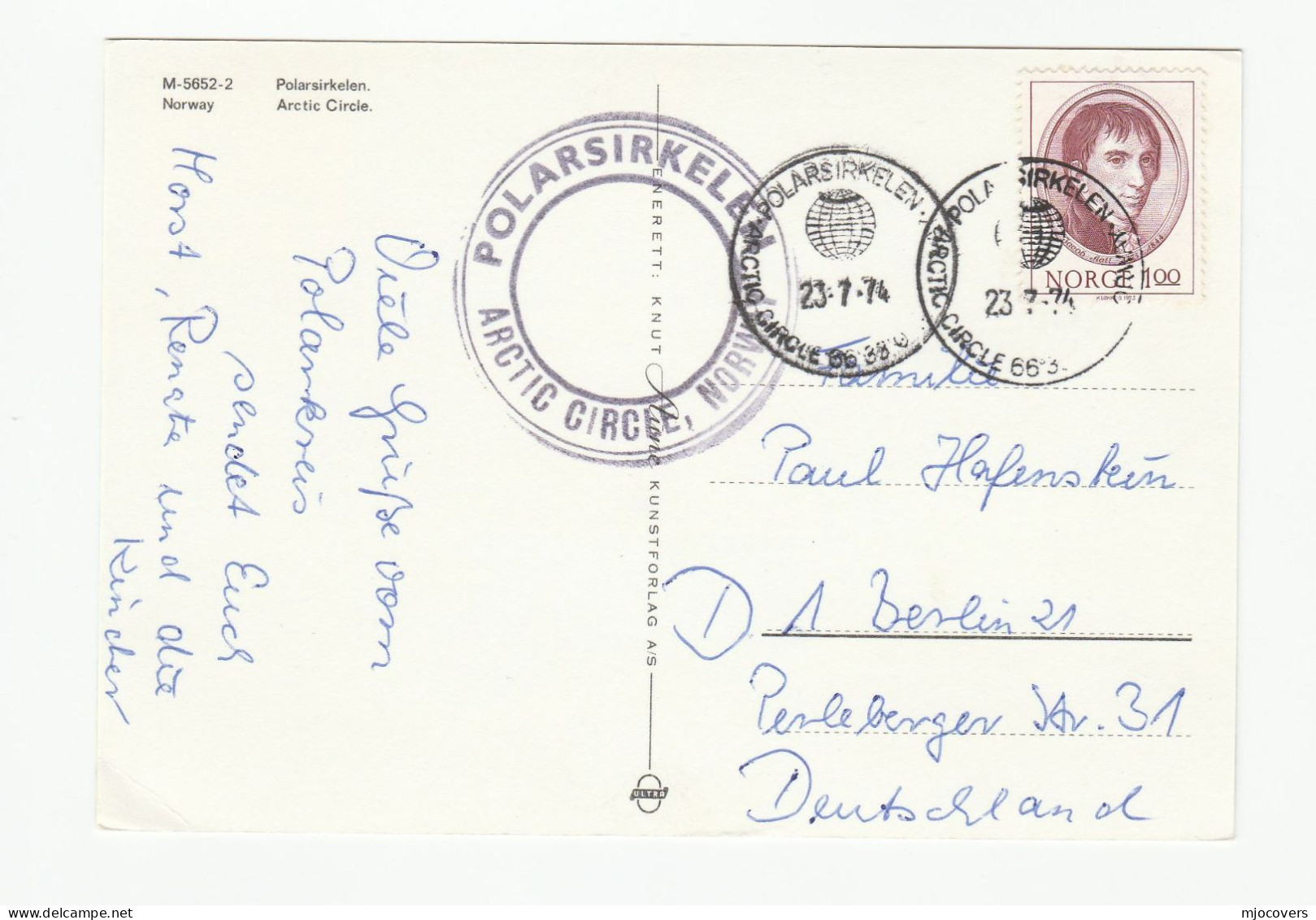 Polarsirkelen ARCTIC CIRCLE Norway 1974 Postcard To Germany Cover Stamps Polar - Arctic Expeditions