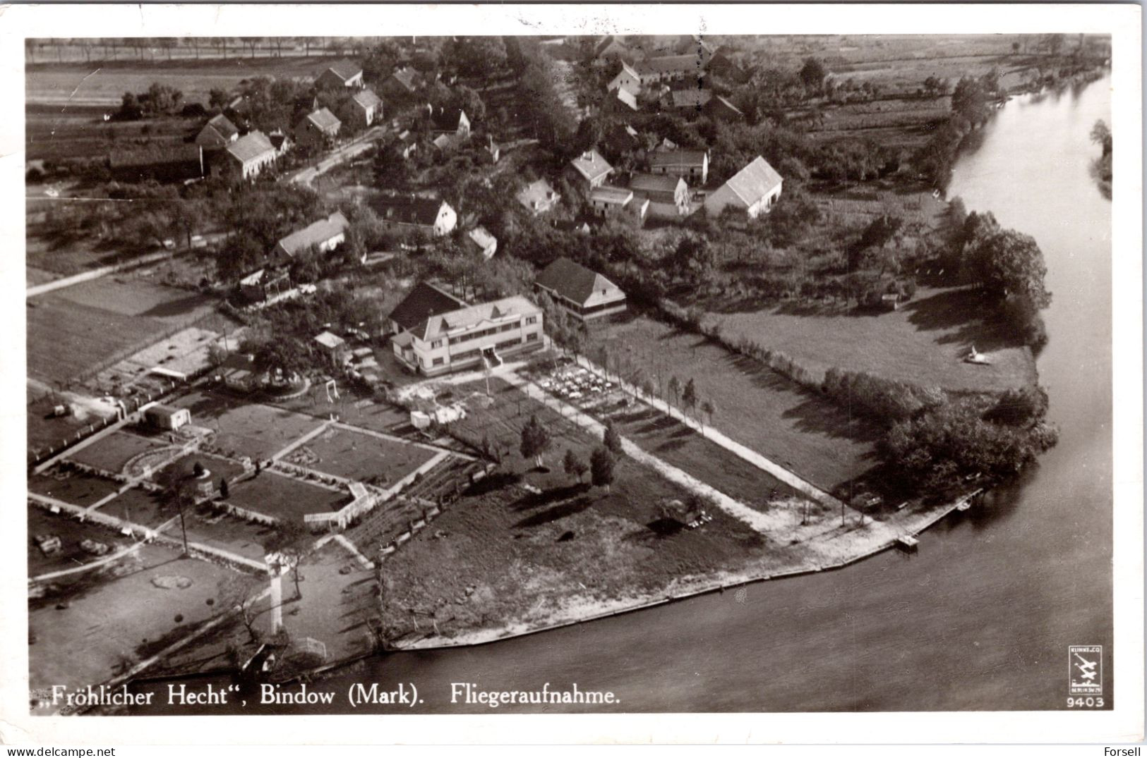 Fröhlicher Hecht , Bindow (Mark) , Fliegeraufnahme (Stempel: Bindow Dorf über Königs Wusterhausen 1934 , Nach Norwegen) - Koenigs-Wusterhausen