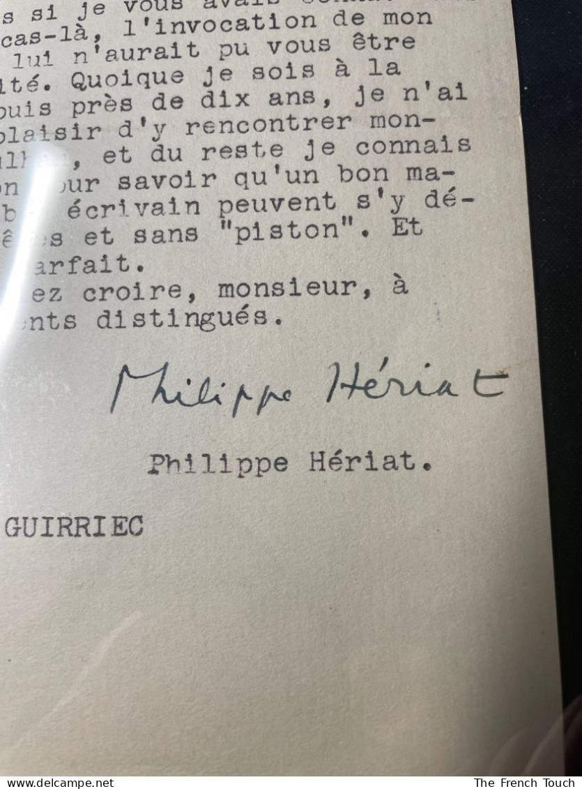 Philippe Hériat - 1947 - Correspondance [Tapuscrit Signé] - Escritores