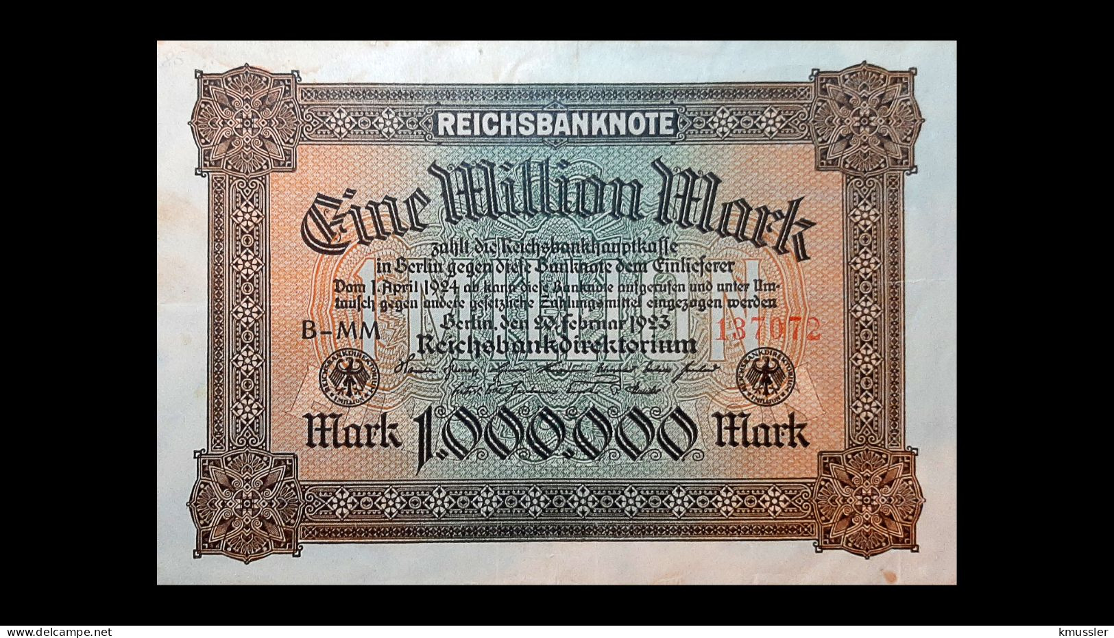 # # # Banknote Deutsches Reich (Germany) 1 Mio. Mark 1923 # # # - 5 Rentenmark