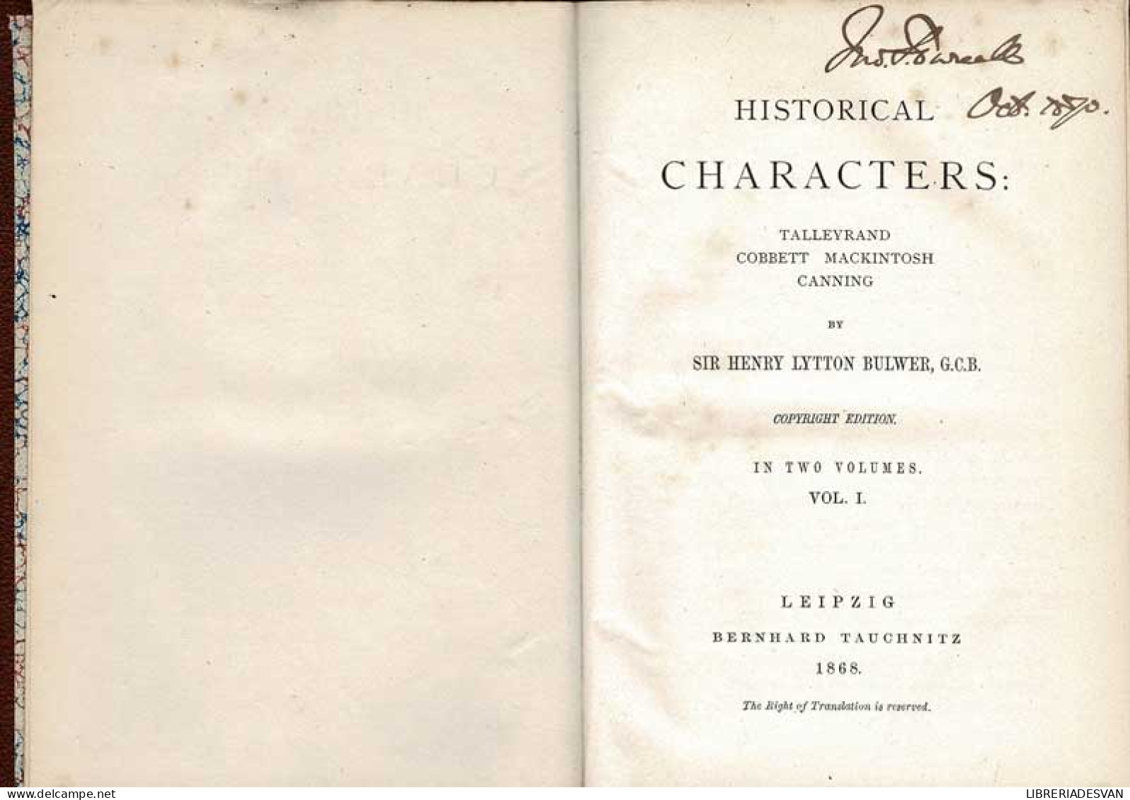 Historical Characters: Talleyrand, Cobbett, Mackintosh, Canning - Henry Lytton Bulwer - Biografías