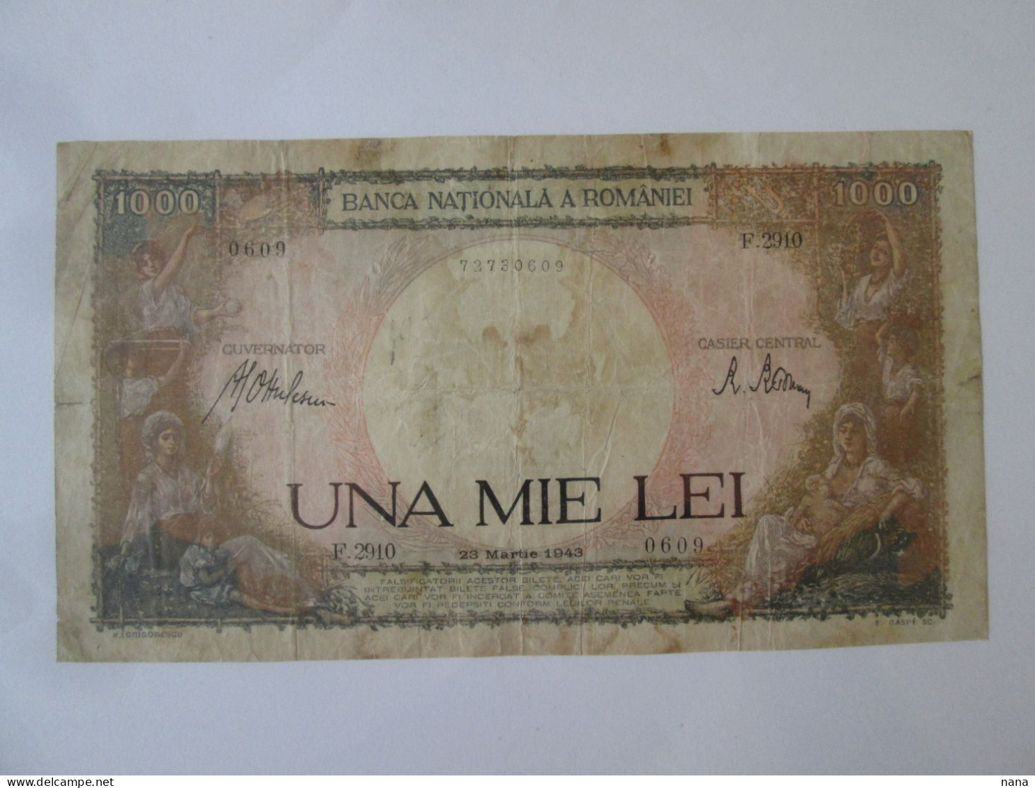 Romania 1000 Lei 1943 Banknote Printing Error? See Pictures - Roumanie