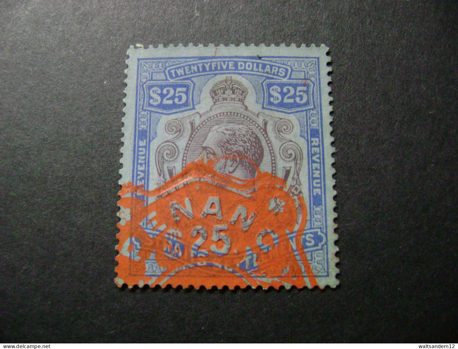 Malaya (Straits Settlements) 1936 KGV $25 Key Type - Used Revenue Stamp - Straits Settlements