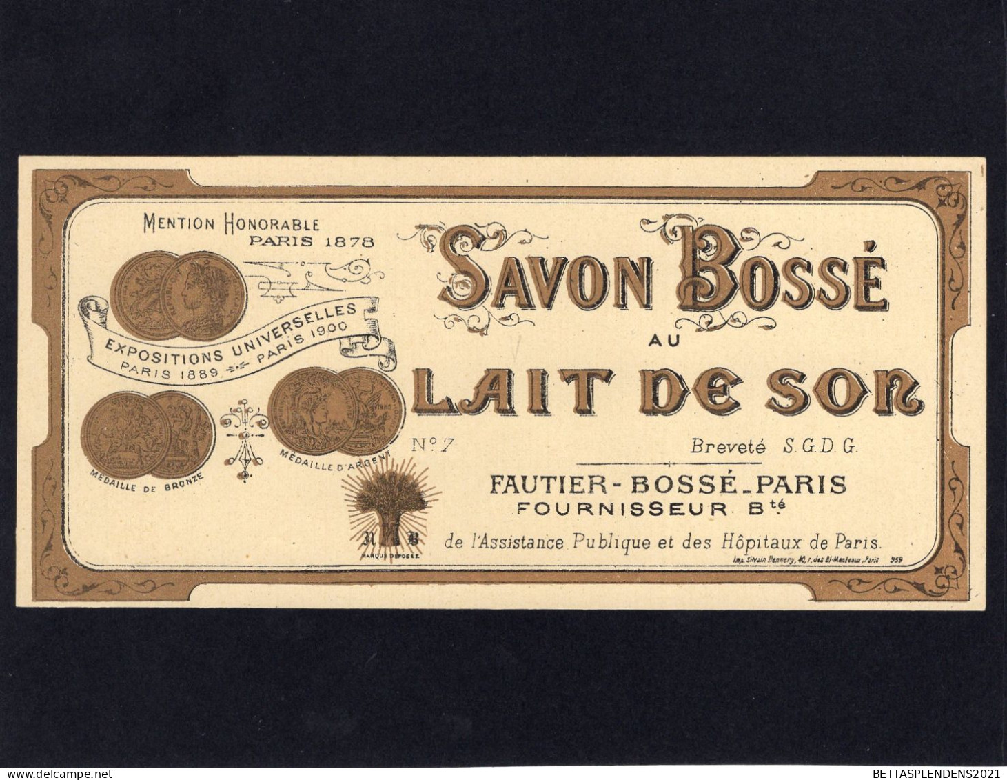 Etiquette - Savon Bossé Au LAIT De SON -  FAUTIER - BOSSE - PARIS  Fournisseur - Etichette