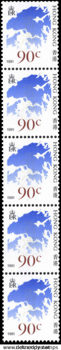 Hong Kong 1987-92 90c Coil Strip With Number On Reverse Unmounted Mint. - Ungebraucht