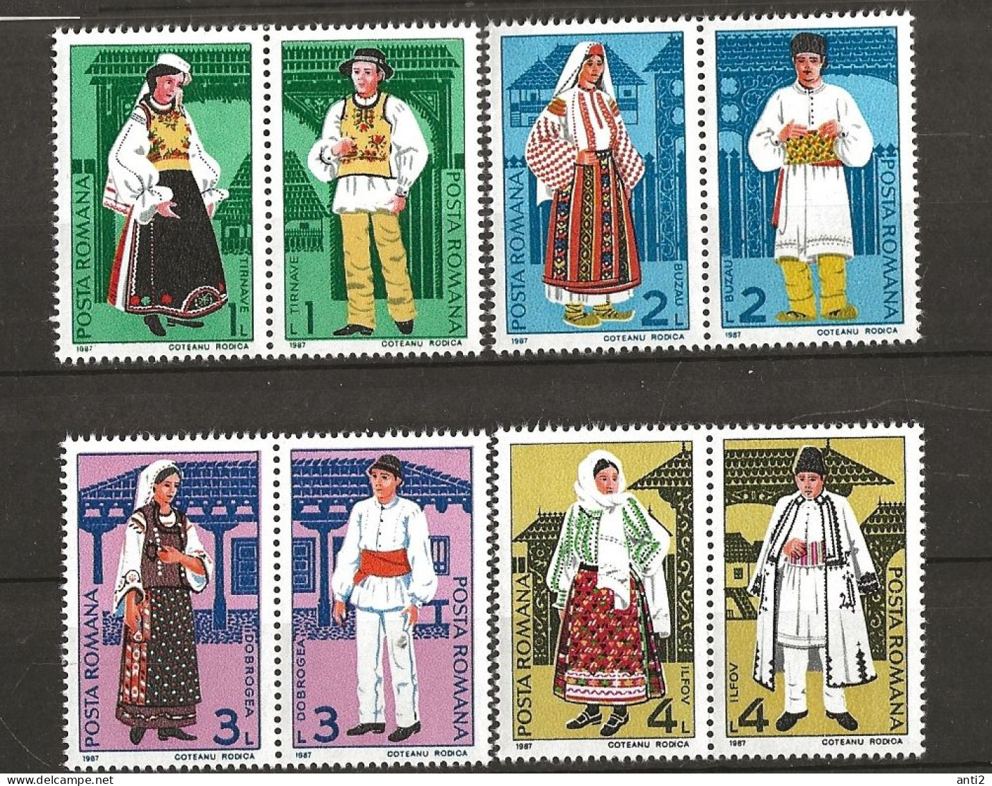 Romania 1987 Traditional Costumes (II) Mi 4398 - 4405  In Four Pairs  MNH(**) - Ungebraucht