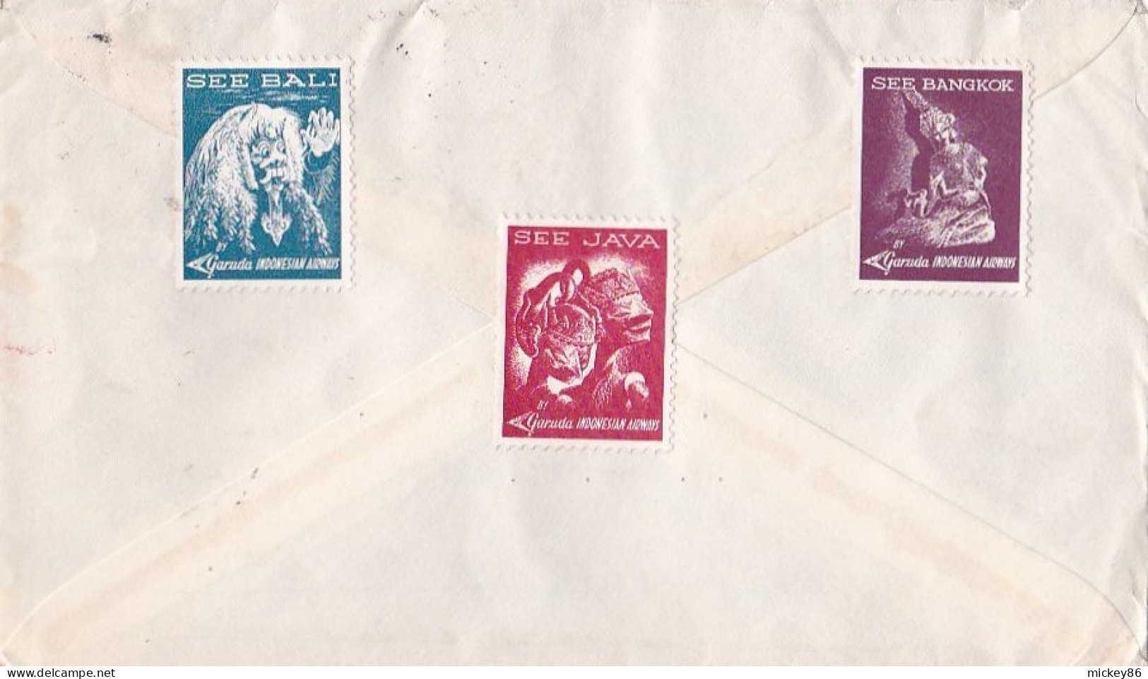 INDONESIE--1958--Lettre De SEMARANG Pour LEOPOLDVILLE (Congo Belge)...timbres (5 Valeurs)...cachets...Vignettes Au Verso - Indonesië