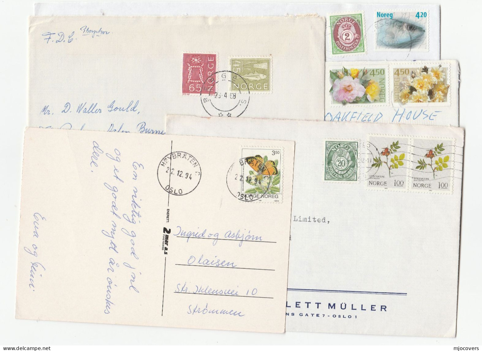 1960s -2000s  5 Norway Covers Fish Flowers Butterfly Insect Flower Stamps Cover - Covers & Documents