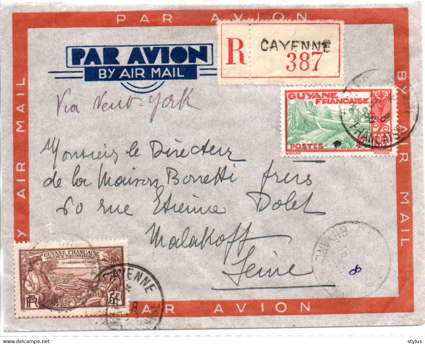 Lettre Recommandée De Cayenne 1936 - Briefe U. Dokumente