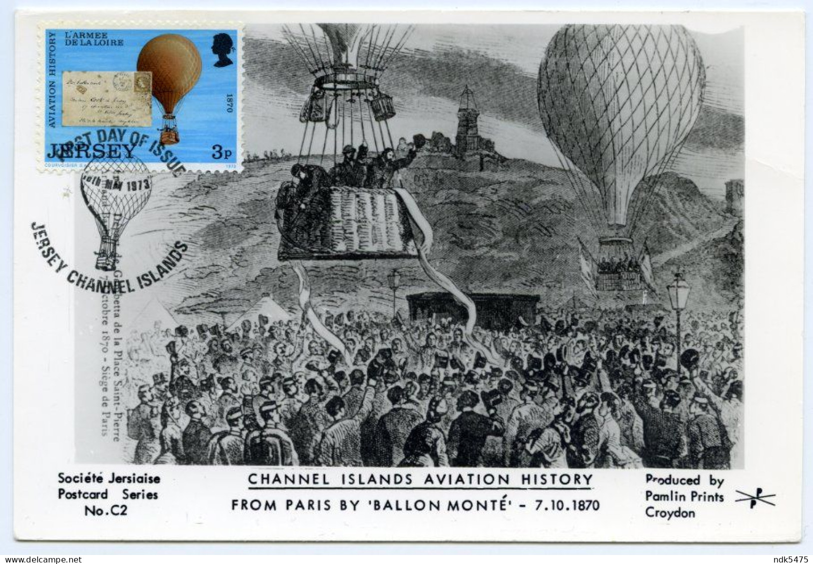 CHANNEL ISLANDS AVIATION HISTORY - BALLON MONTE, PAMLIN PRINTS (10 X 15cms Approx.) / FDI, B. E. A. FRET / JERSEY, ORLY - Mongolfiere