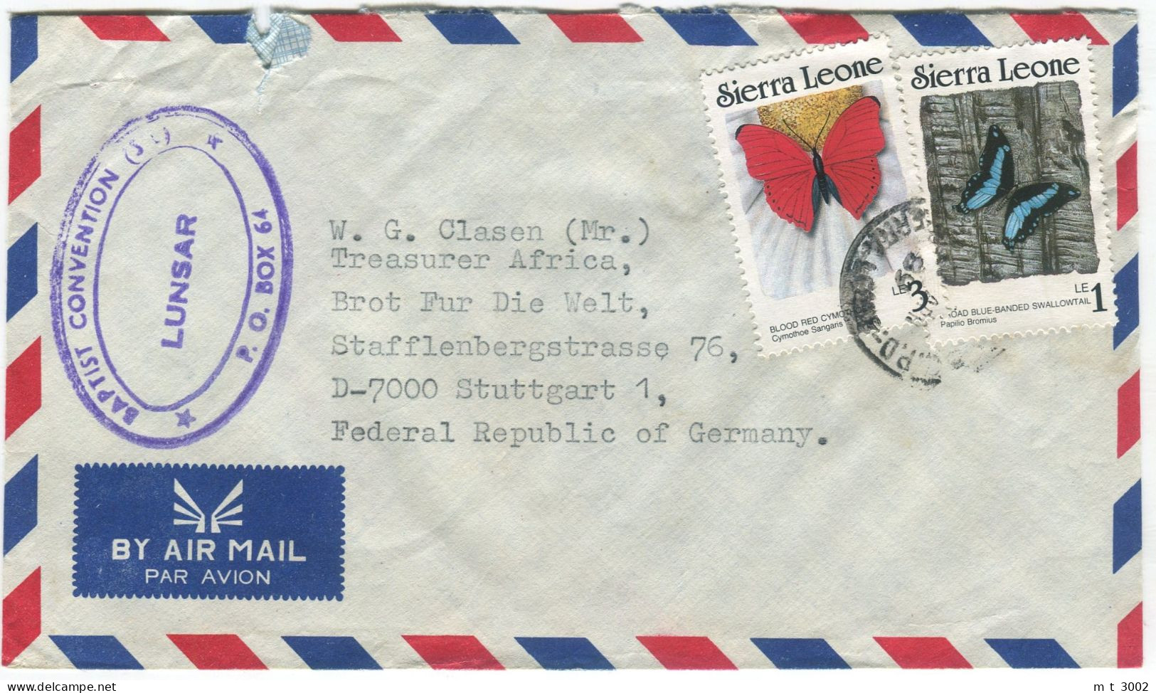 Cover Sierra Leone 1989 Freetown Butterfly - Sierra Leone (1961-...)