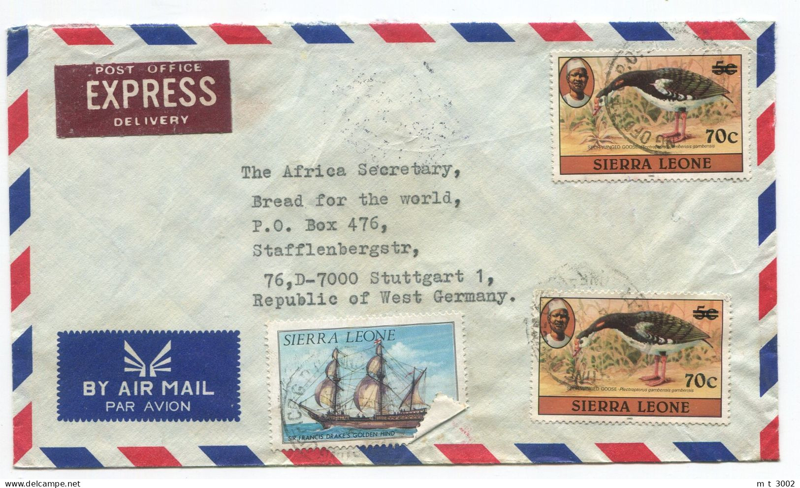 Express Cover Sierra Leone 1985 Goose Sailing Ship - Sierra Leone (1961-...)