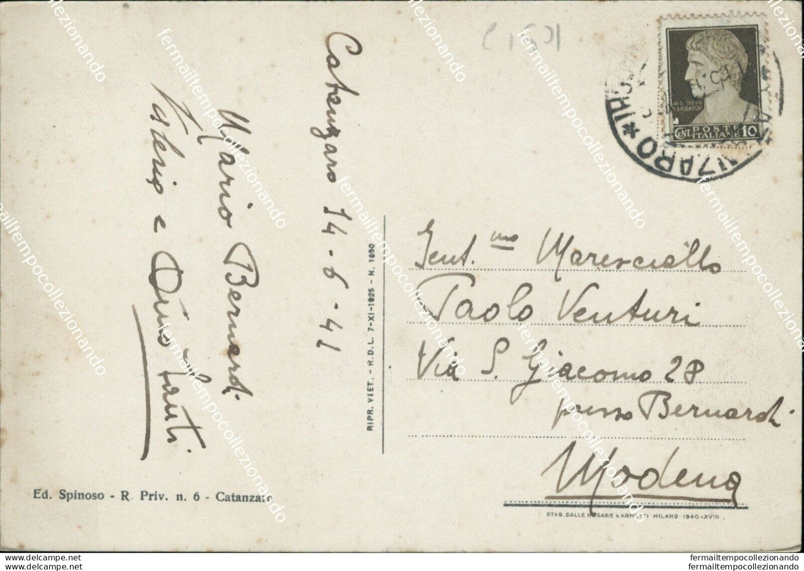 Ci501 Cartolina Catanzaro Citta'  Palazzo Di Giustizia E Monumento Caduti 1941 - Catanzaro