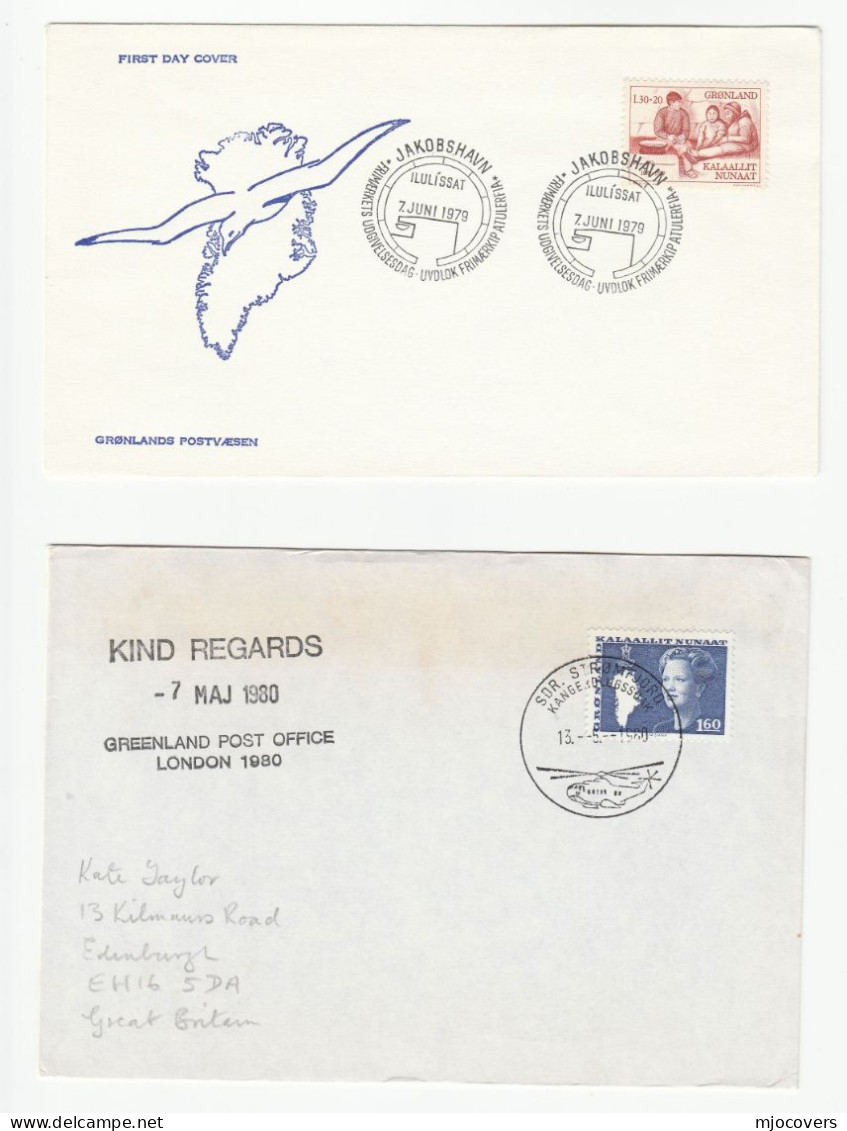 1976 - 1980 4 GREENLAND COVERS Fdc Event Cover Stamps Royalty Aviation Helicopter - Lettres & Documents