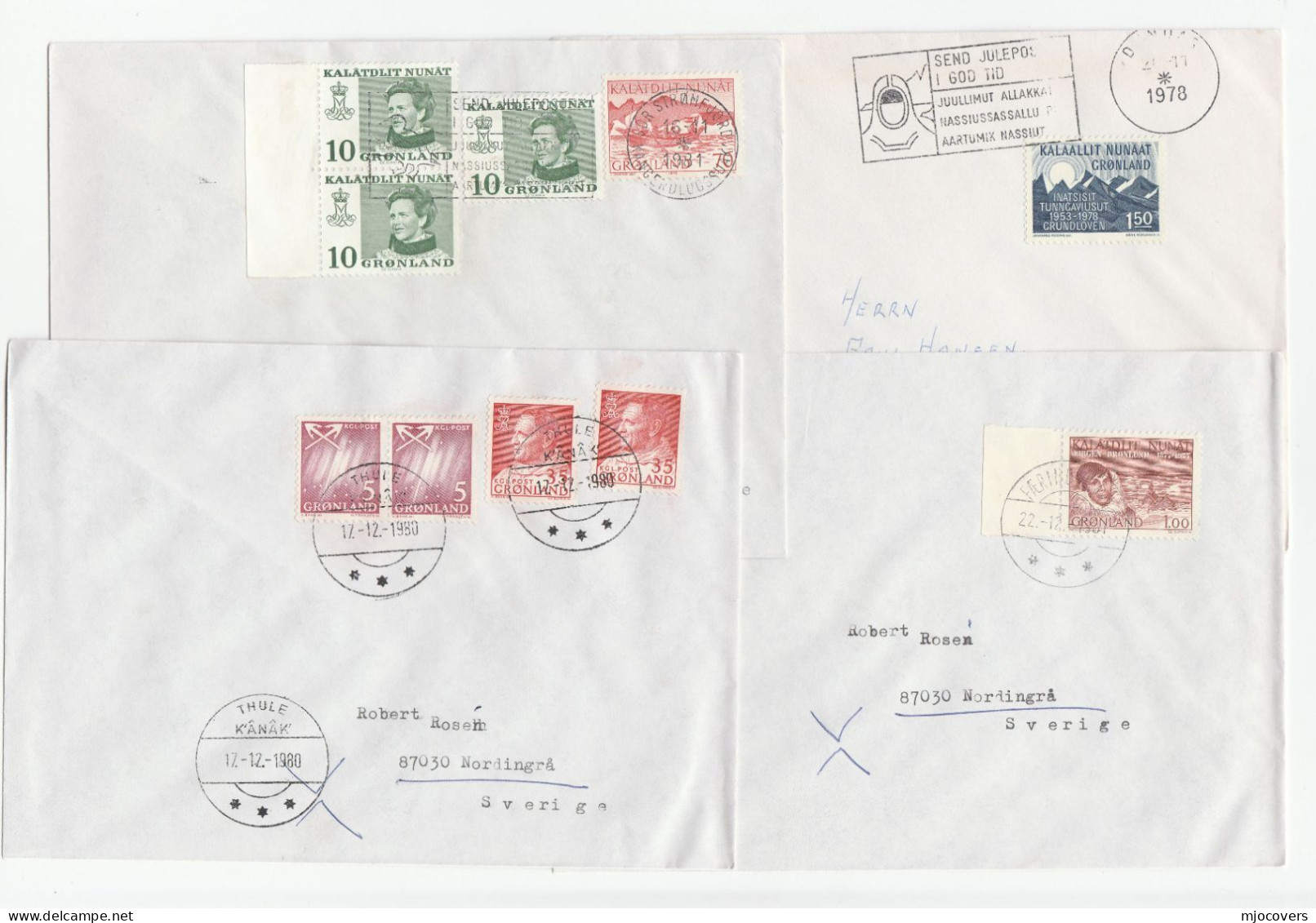 1970s - 1980s 4 GREENLAND COVERS Multi Stamps Cover To Sweden Germany - Covers & Documents