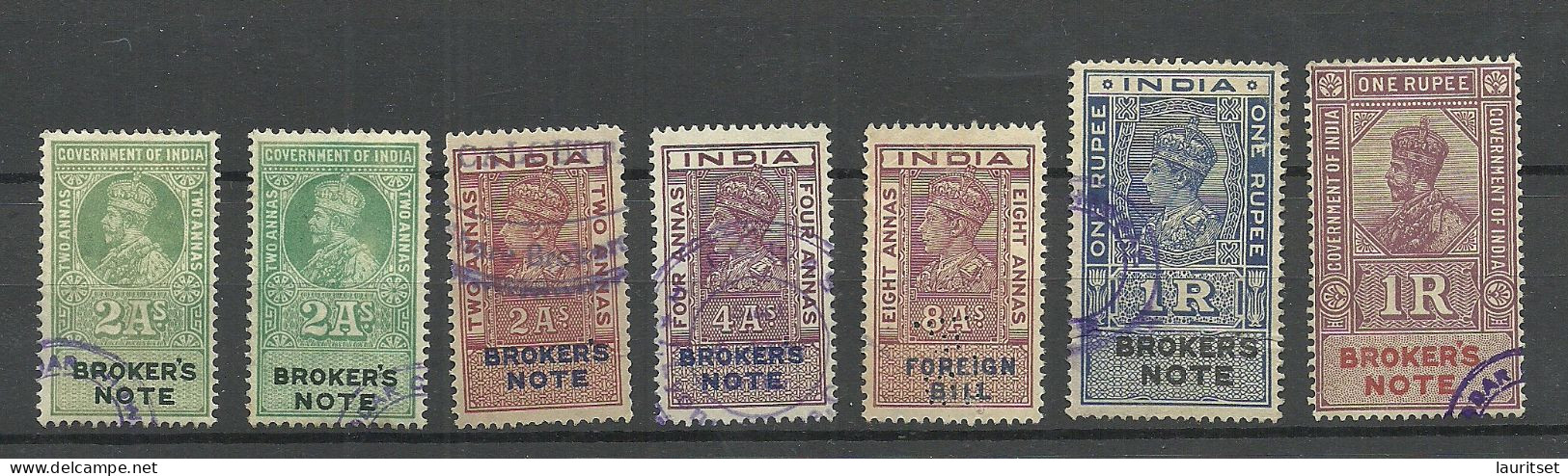 INDIA Brokers Note Revenue Tax, 7 Stamps, O - Timbres De Service