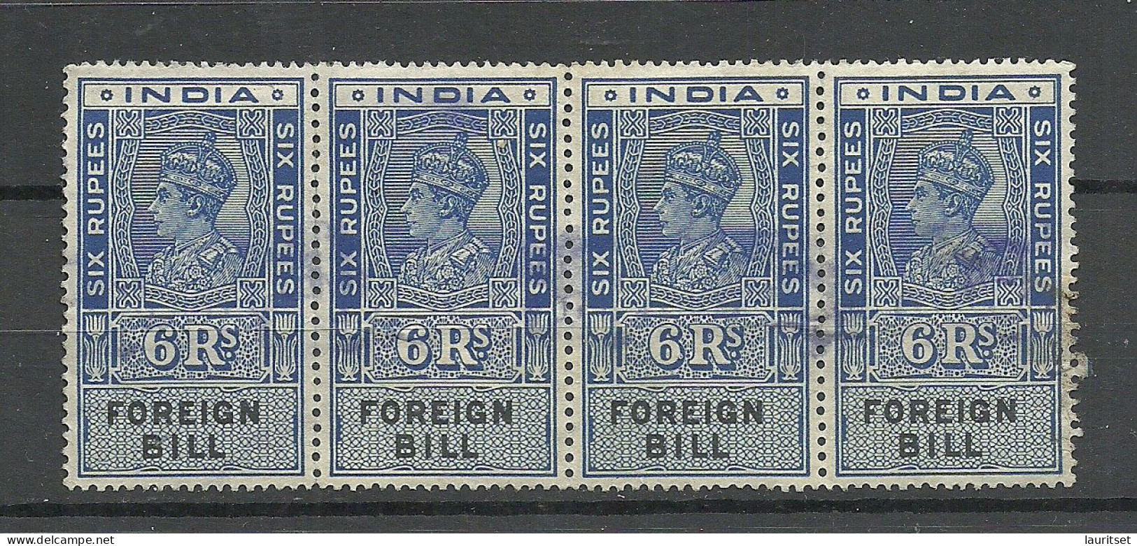 INDIA Revenue Tax Foreign Bill, 6 Rupees, 4-stripe, O - Dienstzegels