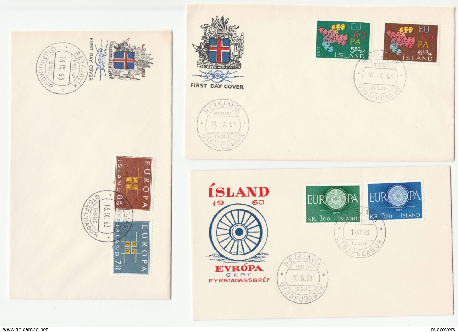 5  Diff Iceland EUROPA  FDC 1960, 1961, 1963, 1964, 1984 Stamps Cover - Collections