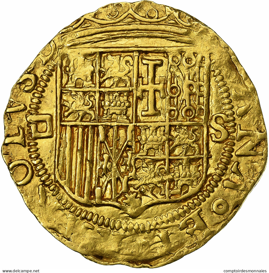 Espagne, Carlos & Joanna, Escudo, 1516-1556, Séville, Or, TTB+ - Eerste Muntslagen