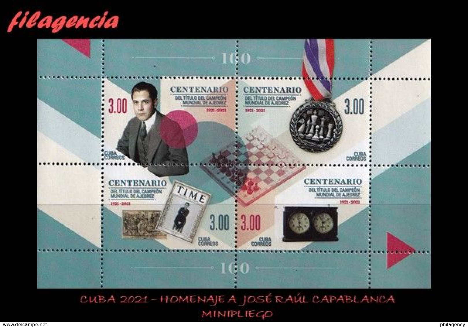 CUBA MINT. 2021-14 HOMENAJE A JOSÉ RAÚL CAPABLANCA. CAMPEÓN MUNDIAL DE AJEDREZ. HOJA BLOQUE - Nuevos