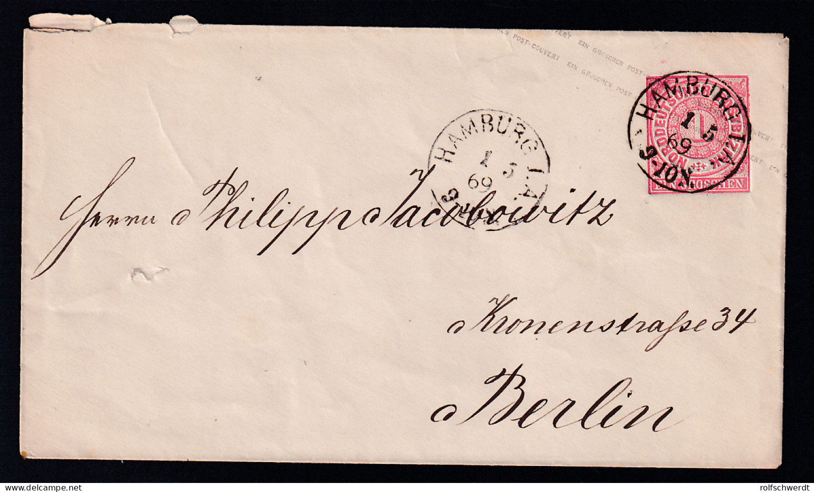 Ziffer 1 Gr. Mit K1 HAMBURG I.A. 1.5.69 Nach Berlin, Brief Vs Riss - Postal  Stationery