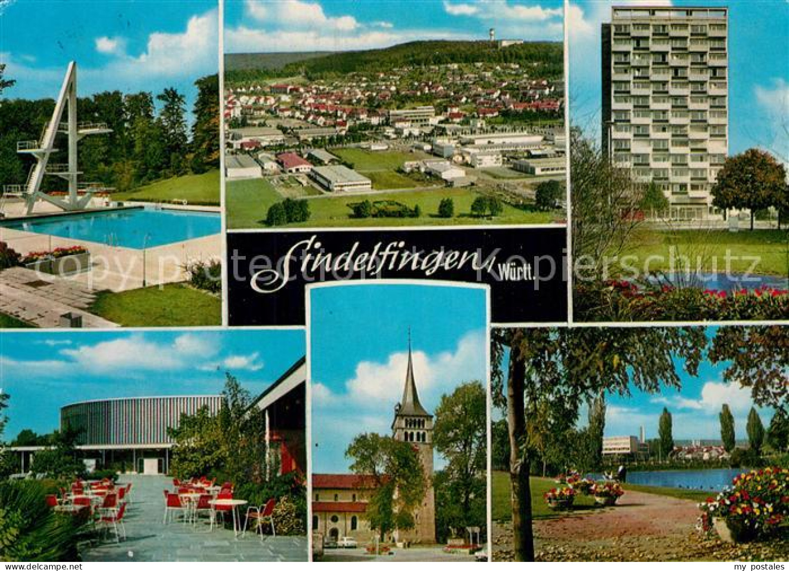 72991290 Sindelfingen Schwimmbad Fliegeraufnahme Hochhaus Kirche Promenade Sinde - Sindelfingen