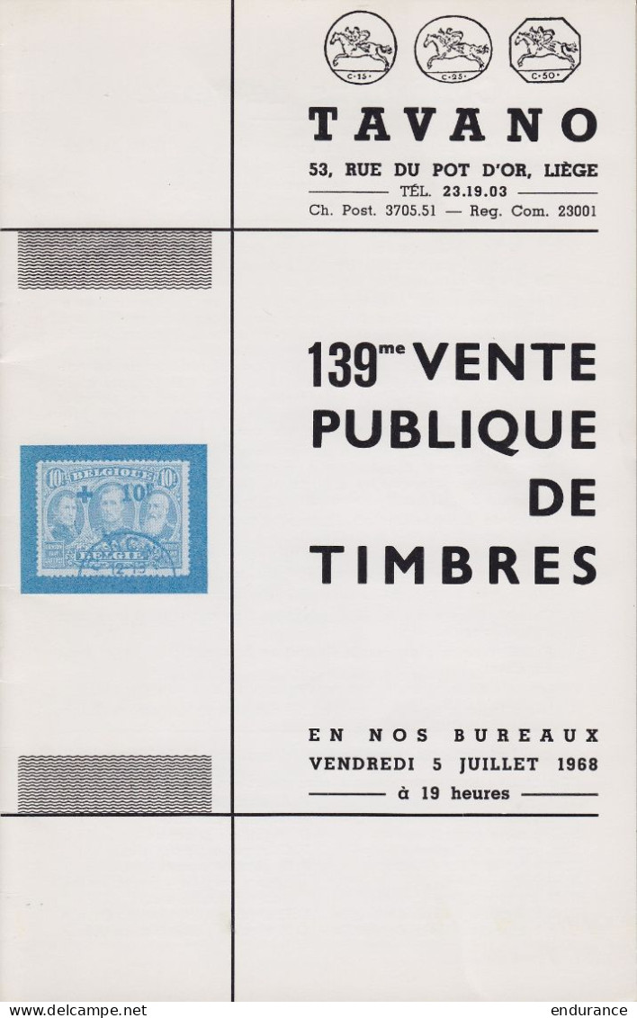 Catalogue - 139e Vente Publique Tavano (Liège) 5 Juillet 1968 - Auktionskataloge